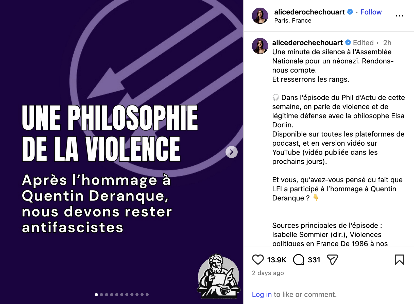 Alice De Rochechouart instagram post screenshot